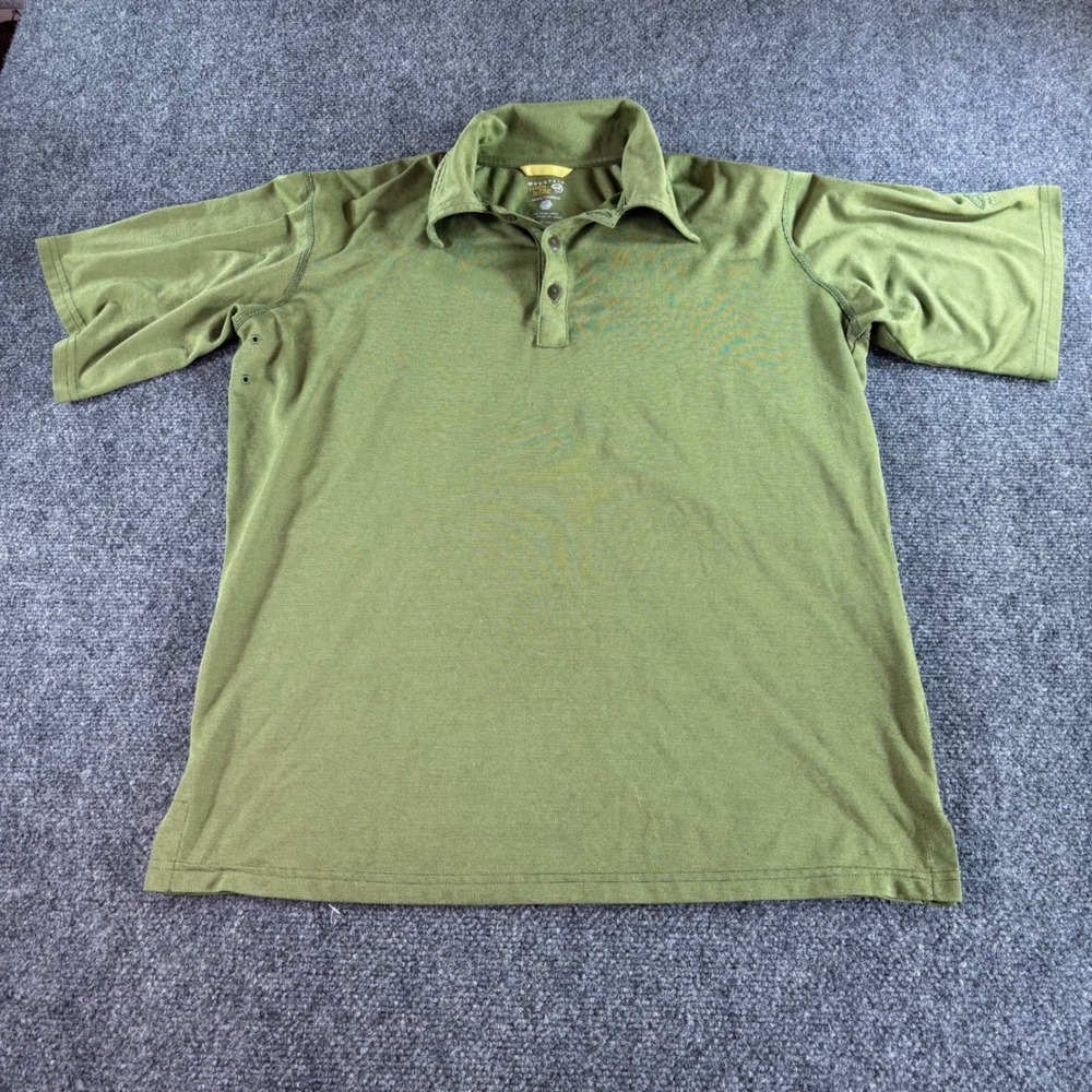 Mountain Hardwear Polo Shirt Mens Medium Green Short Sleeve Vented OM3440 Hiking
